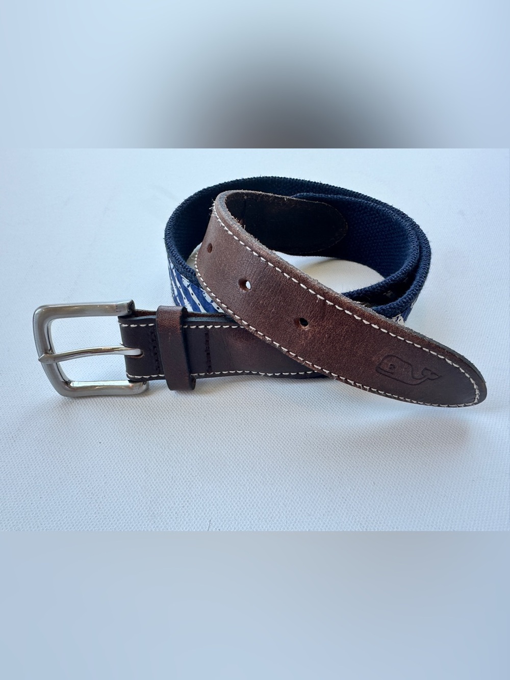 Vineyard Vines Kentucky Derby Horseshoe Leather & Navy Canvas Men’s Belt 30